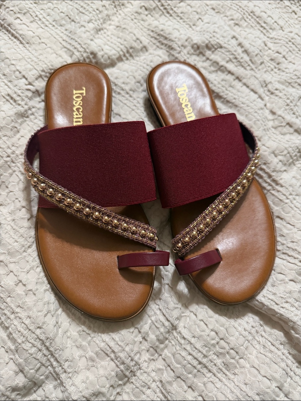 Toscana Burgundy Embellished Slide Sandals